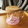  Japanese Style And Wind Cherry Blossom Heat-resistant Glass Cup Cute Creative Milk Cup with Lid Flower Tea Cup Coffee Cup Water Cup
