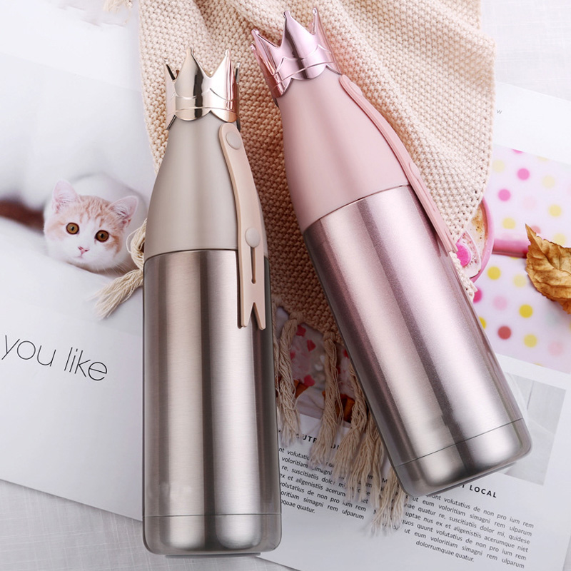 Creative Stainless Steel Thermal Insulation Water Bottles Crown Shaped Lid Applicable For Outdoor Sports In Winter