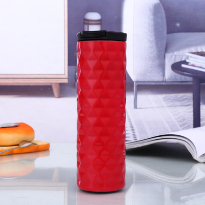 New Business Diamond Straight Cup Double Stainless Steel Thermal Insulation Cup Car Cup Car-borne Thermal Insulation Bottle