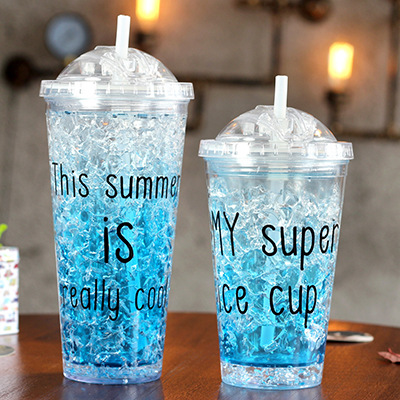 Summer hot selling beach Freezing Gel ice cream cup wholesale reusable custom logo plastic cup with lid and straw