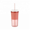 With Logo Custom Straw Portable Coffee Water Cup Double-deck Plastic Bottles