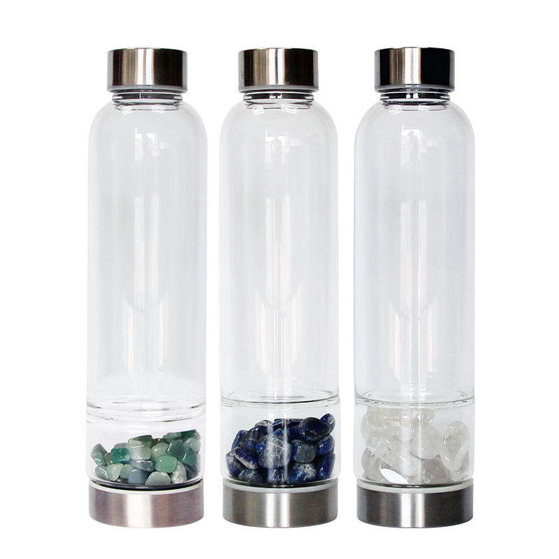 BPA Free Drink Crystal Infused Gemstone Glass Water Bottle