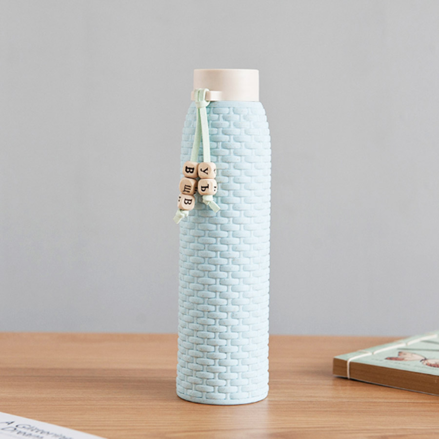 Double wall thick biodegradable glass water bottle with rope
