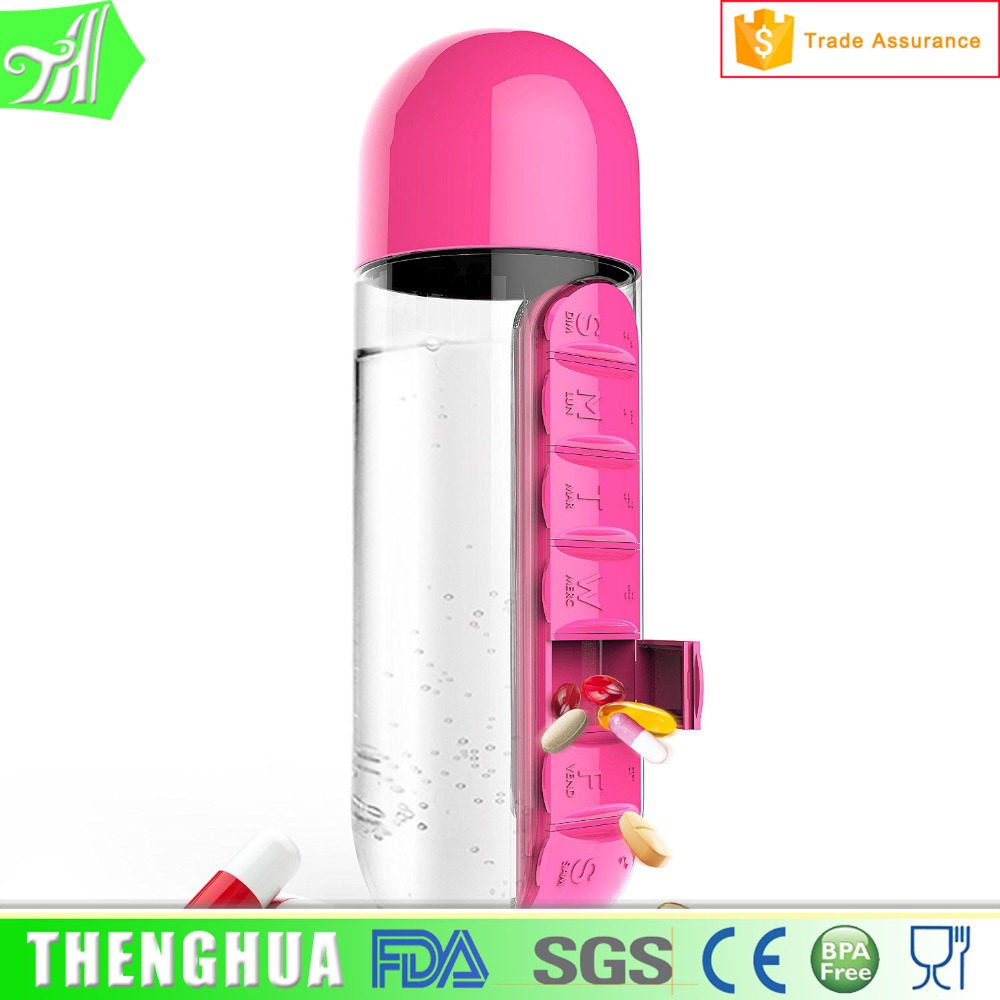 BPA Free Biodegradable Plastic Medicine Water Bottle Pill Organizer