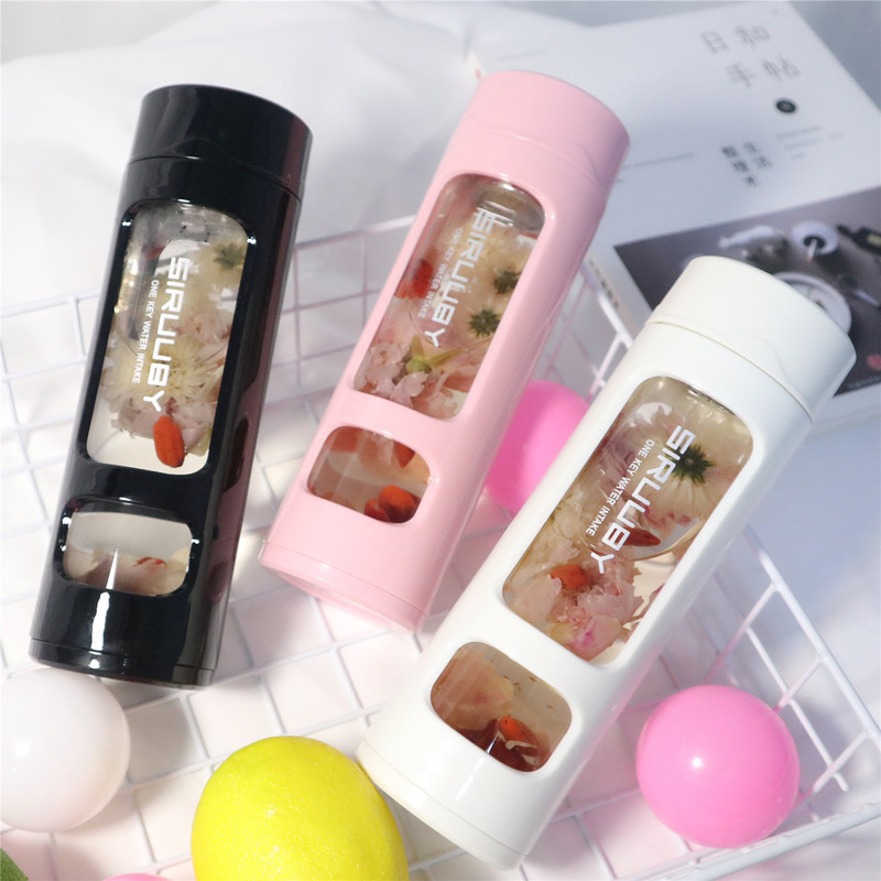 Plastic Glass Cup with Tea Filter Tea Portable Male And Female Glass Water Bottle Student Couple Drop-proof Cup Report