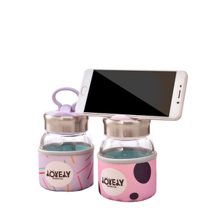 300ml Baby Mik Brocilicate Glass Drinking Bottle with Smart Phone Holder