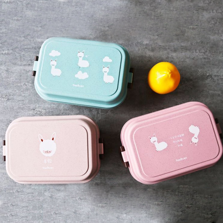 Eco-friendly Wheat Straw Plastic Custom Printed Bento Lunch Box Leak Proof Box