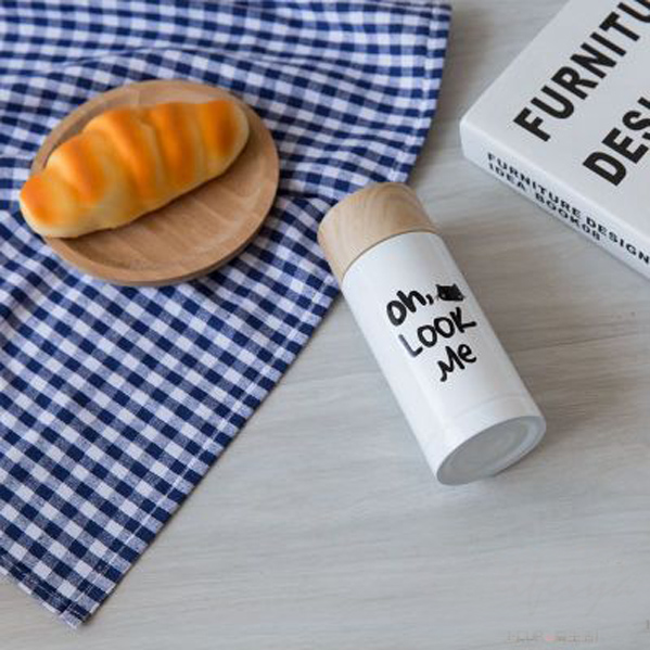 Hot straight creative Advertising gift cup wooden cover stainless steel insulation cup