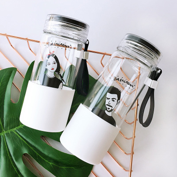 Couple male lady personality creative trend Student Glass Silicone Portable tea leakage heat-resistant teacup