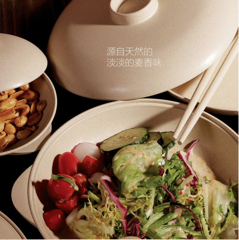 Wheat Straw Flat Plated Dish with Lid 5 Inch 8 Inch Bowl Health And Environmental Tableware Biodegradable