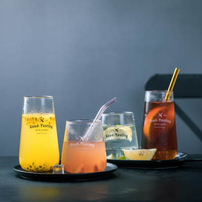 Direct sales simple high glass lamp worker Milk cup alphabet cold drink water cup dessert cup smoothie big belly Cup