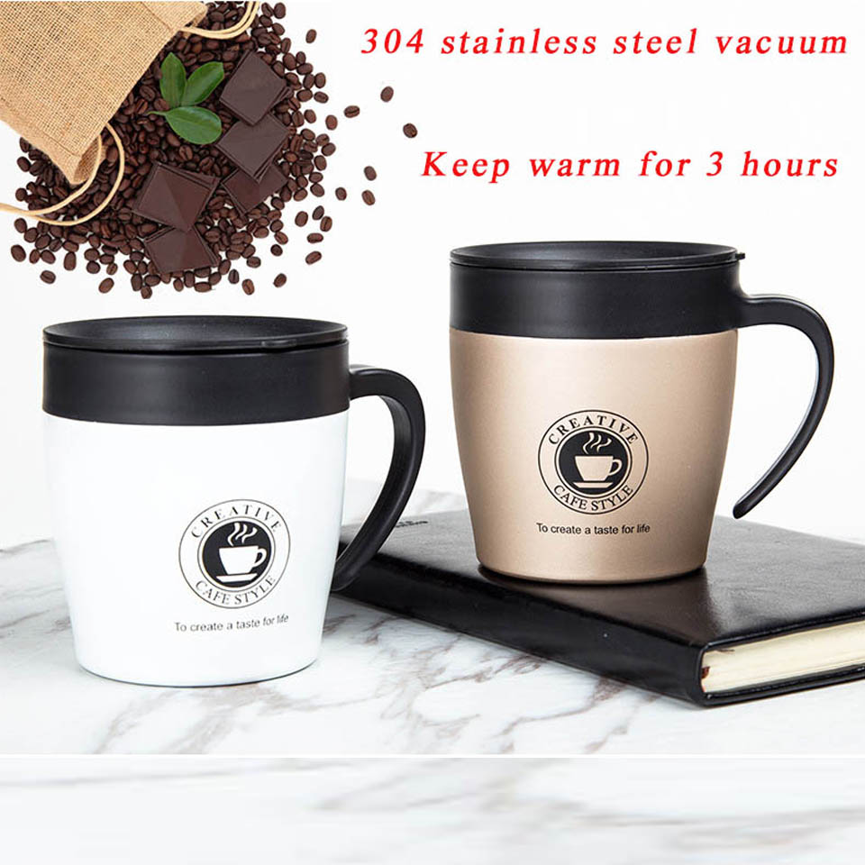 Coffee Mug Thermos Stainless Steel Insulated water Cups Tumbler With Handle lid and Mixing spoon Office travel coffee cup