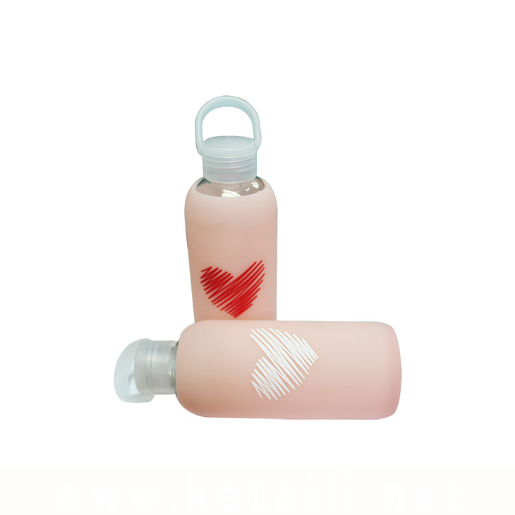 Customized Logo 500ml Glass Drink Water Bottle With Silica Cover