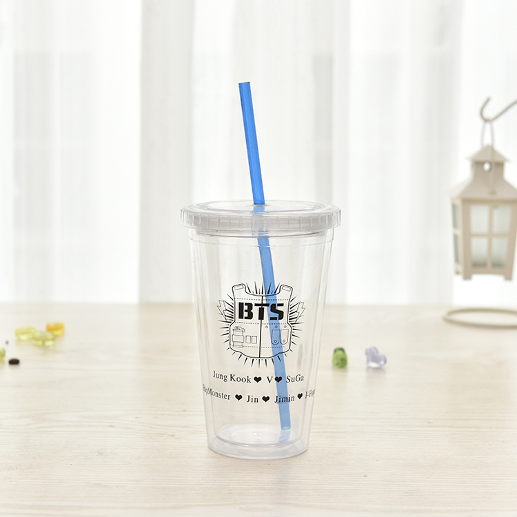 Customized Double Wall Plastic Christmas Straw Cup With Straw Lid