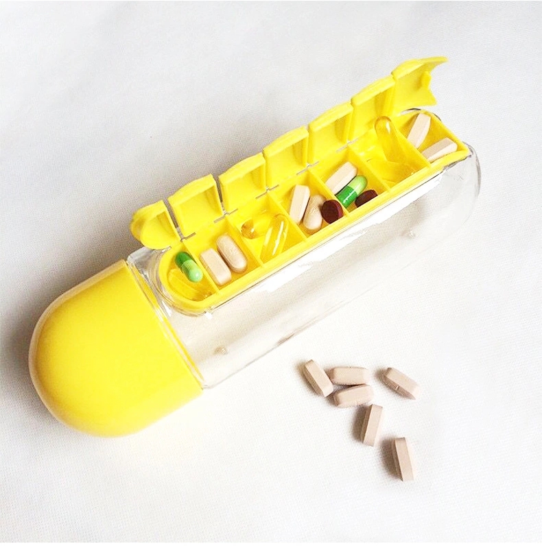 New Product Bottle Plastic Water Bottle Weekly 7 Day Round Rotating Press Button Plastic Pill Tablet Capsule Box