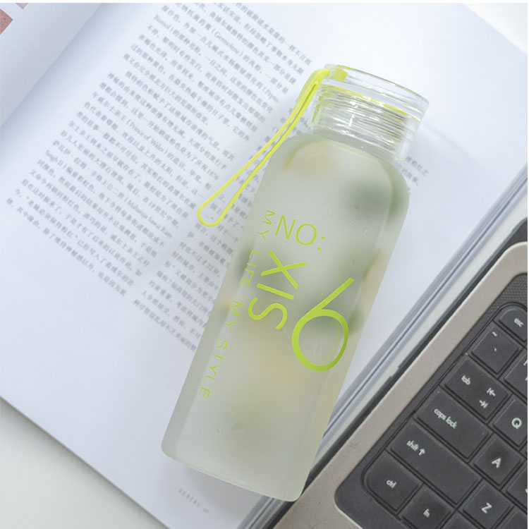 High Capacity Factory Frosted Glass Drinking Water Bottle with Sleeve Lid Decal