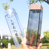 500ML Promotion Gift Square Lid Plastic Water Bottle, Bamboo Lid Water Bottle
