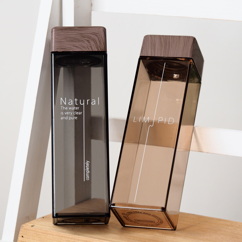 500ml Hot Selling Square Shaped Drinking Water Bottle With Wood Lid 