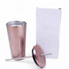 New Custom Logo Pink Sliver Couple Coffee Cup With Straw Stainless Steel Water Bottles