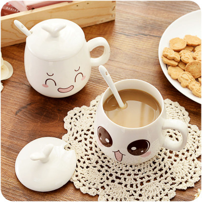 Creative Ceramic Mark Cup couple ceramic with cover personality sprout Expression Mug