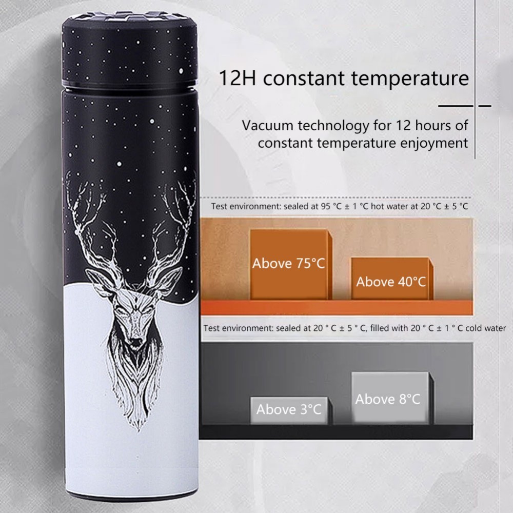 Coffee Thermos Bottle Deer Pattern 304 Stainless Steel Vacuum Flask Tea Cup Thermal Mug Travel Thermos Mug