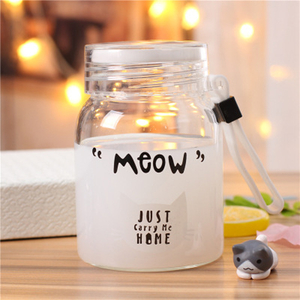 Cartoon cat Glass cartoon schoolgirl small fresh glass water bottle summer portable Cup