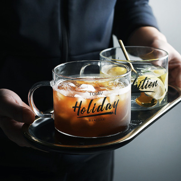 Home Glass Mug Creative alphabet handle Home fashion single-layer beverage juice Water cup