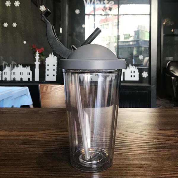 Gift double plastic straw coffee bottle student leak-proof milk teacup