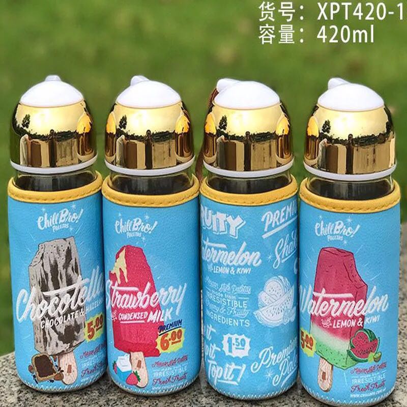 Most popular lovely cartoon glass water bottles gift bottle for children