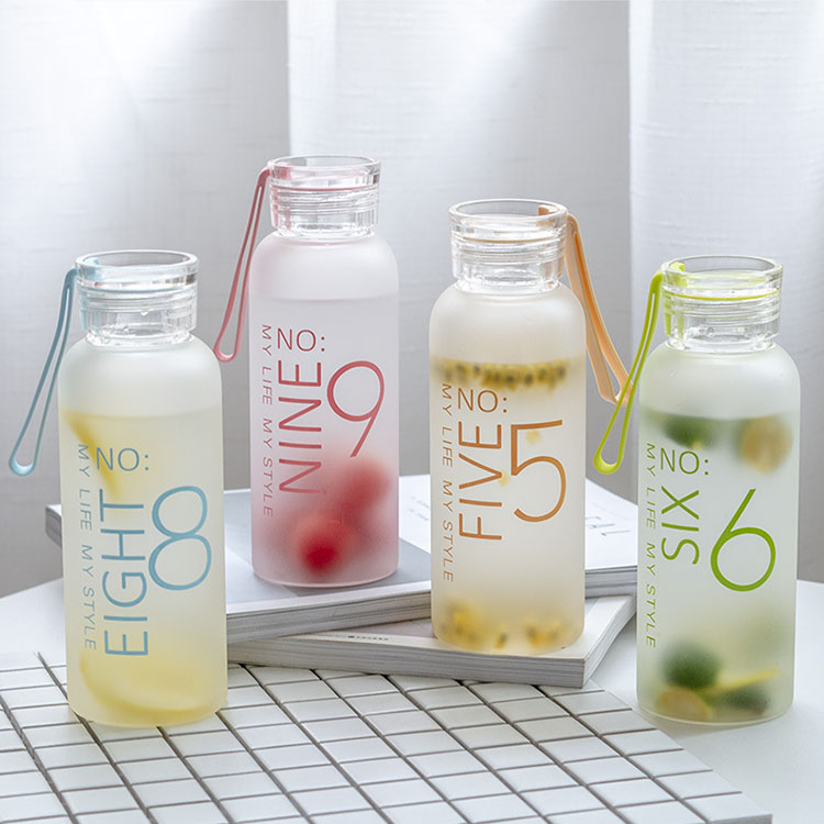 High Capacity Factory Frosted Glass Drinking Water Bottle with Sleeve Lid Decal