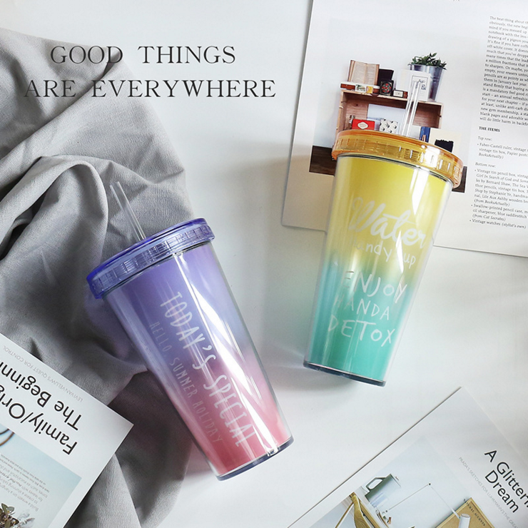 Hot sell fashionable summer juice bottle with straw water bottle (2)