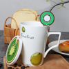 2018 New Products Breakfast Milk Cup Fruit Pattern Ceramic Coffee Mug With Straw