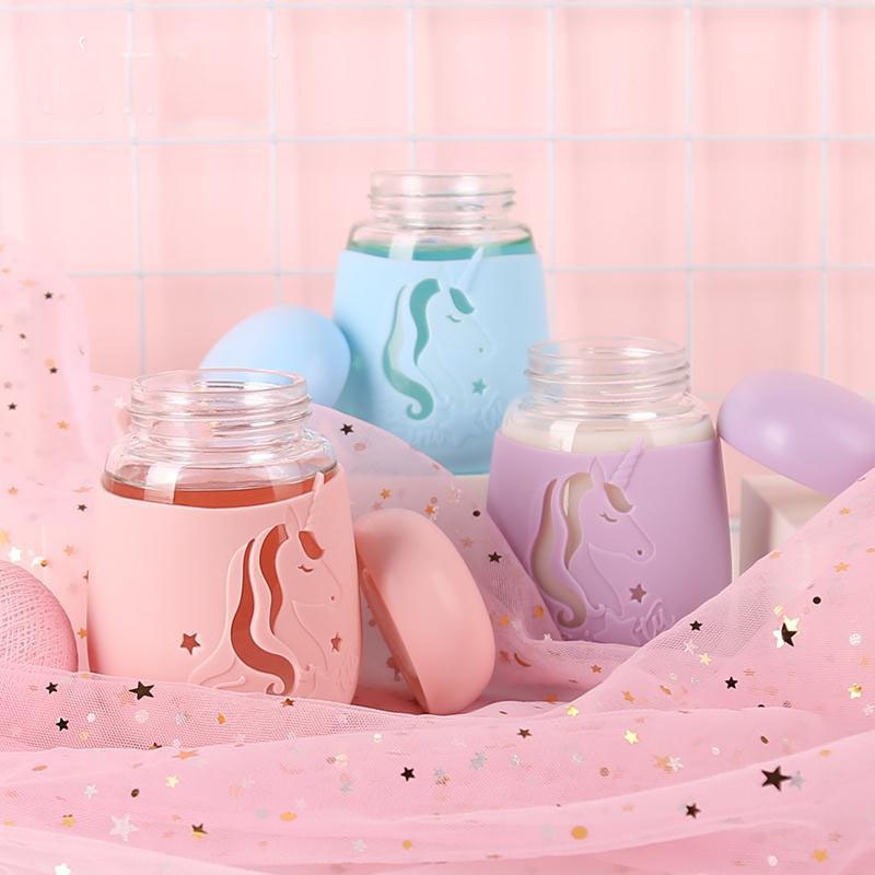 New Cartoon cute Kids portable unicorn glass water cup