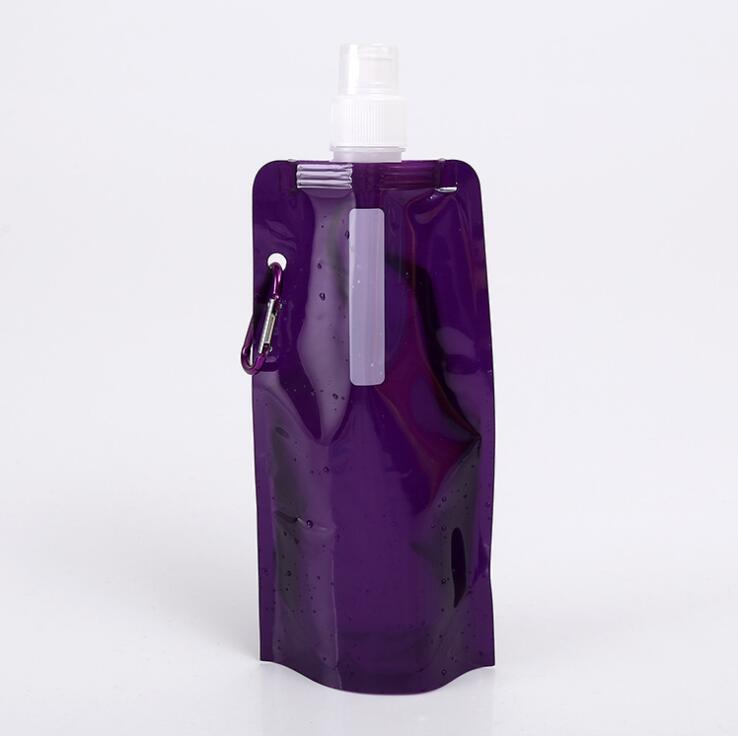 wholesale custom logo printed clear folding bpa free 16oz collapsible foldable water bottle with carabiner for sport drinking