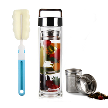 Wholesale Double Wall Insulated Borosilicate Glass Water Bottle Reusable Water Cup Sports Drinking Bottle With Tea Infuser