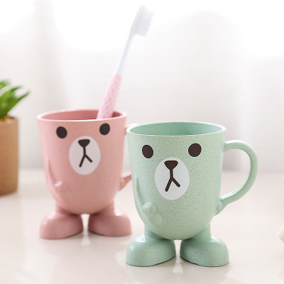 Creative Wheat Straw Water mug cartoon stereo base mouthwash household wash brushing cup wholesale
