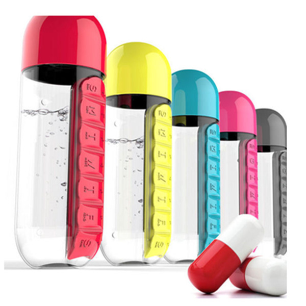 New Product Bottle Plastic Water Bottle Weekly 7 Day Round Rotating Press Button Plastic Pill Tablet Capsule Box