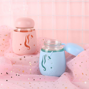 New Cartoon cute Kids portable unicorn glass water cup