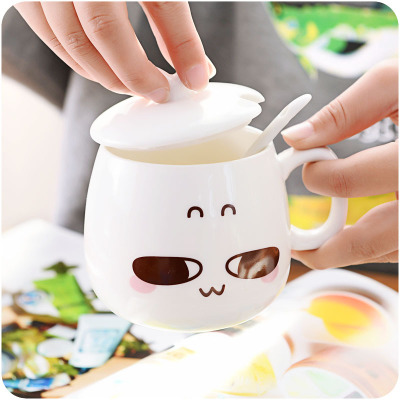 Creative Ceramic Mark Cup couple ceramic with cover personality sprout Expression Mug
