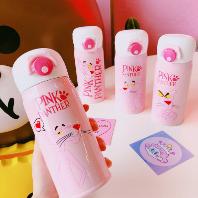 Pink Panther Simple Tea Cup Cartoon Jump Thermal Insulation Cup Portable Student Large Capacity Stainless Steel Water Cup Lovely Cup