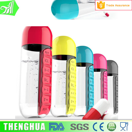 BPA Free Biodegradable Plastic Medicine Water Bottle Pill Organizer