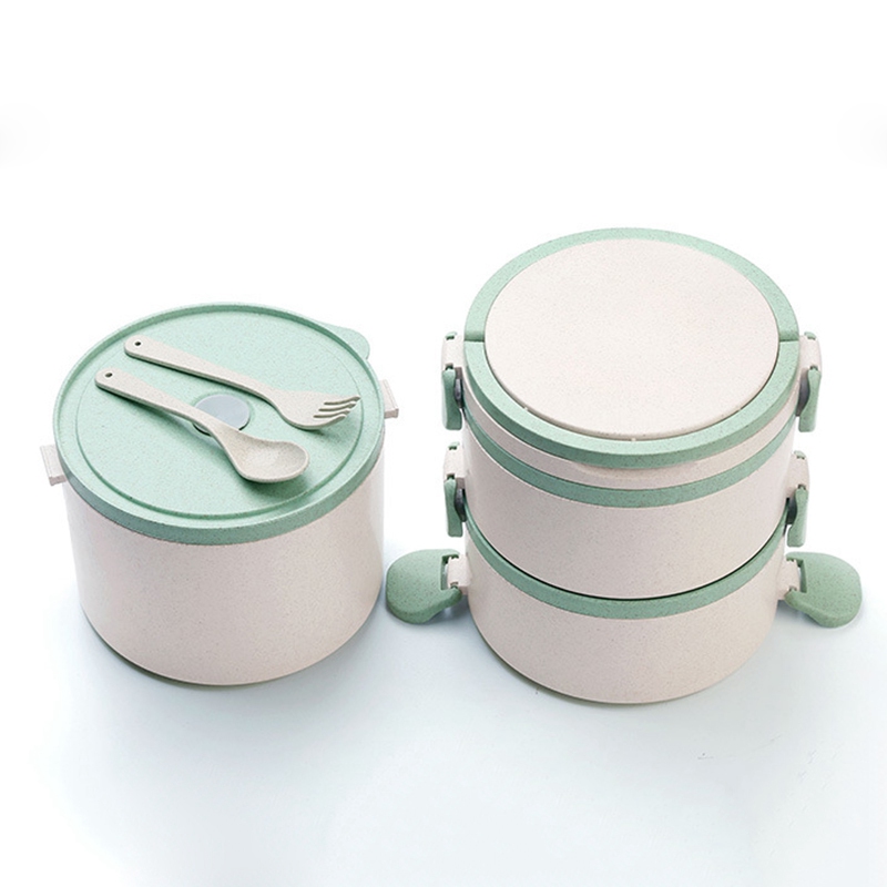 1500ml Round Shape Rice Husk Lunch Box Set for Adults