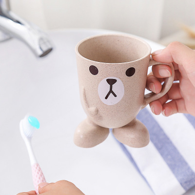 Creative Wheat Straw Water mug cartoon stereo base mouthwash household wash brushing cup wholesale
