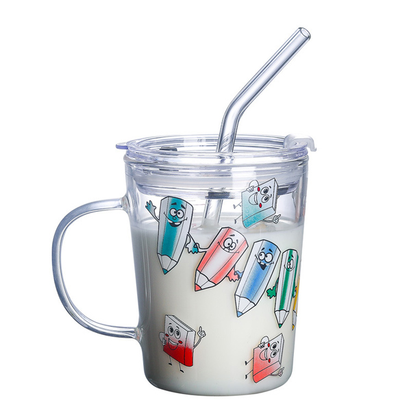 Custom gift transparent double drink glass straw bottle