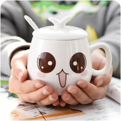 Creative Ceramic Mark Cup couple ceramic with cover personality sprout Expression Mug
