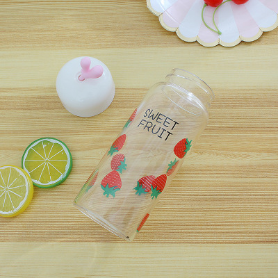 Creative Fruit pattern glass high boron silicon rope cup wholesale girl Cute gift cup birthday present