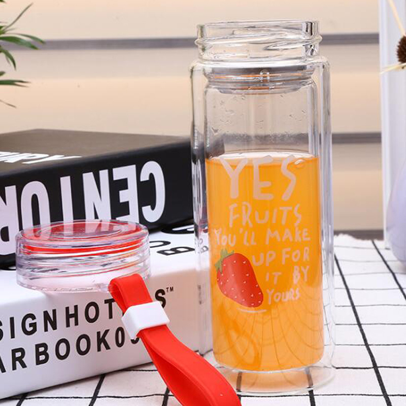 Wholesale Custom 350ml Double Wall Water 16oz Glass Bottle Manufacturer, Glass Drinking Bottle With Tea Infuser