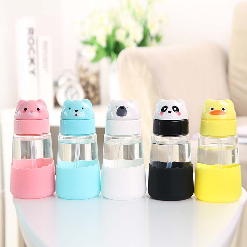 High Temperature Resistant Glass BPA Free Borosilicate Glass Bottle Cartoon Creative Fashion Cover Water Bottle