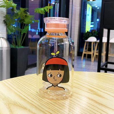 Male and female students double cover heat resistant male and female tea cup water bottle