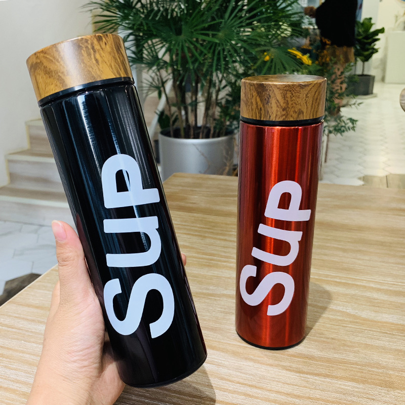 The Creative Fashion SUP Wood Grain Stainless Steel Vacuum Flask Simple Trend Cup Boys And Girls Ing Net Red Cup